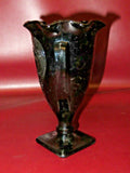 Vintage LE Smith 7" Black Amethyst Glass Dancing Nymph Heart Two Handle Urn Vase