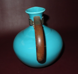 Vintage Metlox Poppytrail 238 Aqua Blue Turquoise Ceramic Pitcher w/ Wood Handle