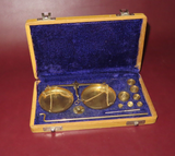 Vintage Brass 50g Balance Scale in 8" Blue Felt Lined Wood Box - Made in India