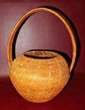 Vintage 13" Tall African Style Round Hand Woven Reed Basket w/ Handle