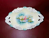 Antique Fine R.S. Prussia Porcelain Water Lily & Gilt 13" Long Oval Serving Bowl