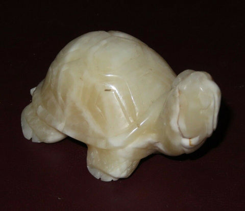 Vintage Collectible 4" Long Hand Carved Onyx Box Turtle Figure Sculpture