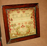 RARE Antique 1800s Large Wood Framed "Solomon's Temple" English Textile Sampler