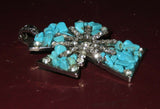 Vintage 2x3" Large Costume Jewelry Rhinestone & Turquoise Pendant