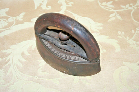 Antique 6.5" Long Sad Iron w/ Detachable Wood Handle - "Ferrosteel - Cleveland"