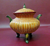 Vintage Southeast Asian Style 8" Tall Hand Woven Rattan Lidded Pot Shape Basket