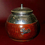 Antique English Oak & Nickel Plate 4" Round Tea Caddy Canister Jar c. 1920