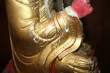 Antique Chinese Gilt Wood Carved 25" Cai Shen Wealth God Buddha Statue on Base