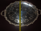 Vintage 25" Long Oval Double Handle Footed Silverplate Serving Platter TJ 29734