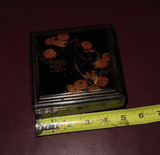 Vintage Shizouka Japanese Black Lacquered Wood Hand Painted Floral Flip-Lid Box