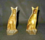 Antique Pair 6.5" Tall Cast Iron Coyote Dog Bookends w/ Antique Gilt Finish