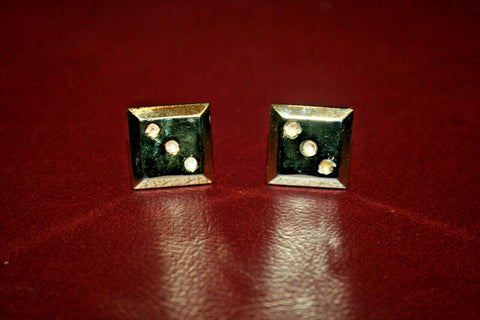 Pair Vintage 0.75" Gold Plated Square Dice Die Cufflinks - #3 - Missing Pearls