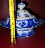 Antique William & Brownfield 11" Flow Blue English Viola Pattern Covered Dish