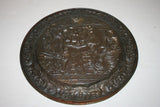 European Style 17" Round Hanging Brass Tray Embossed w/ Tavern Pub Scene