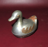 Vintage Asian Style 4" Miniature Pewter & Brass Duck Lidded Ashtray Trinket Box