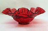 Vintage 9" Fenton Ruby Pink Cranberry Art Glass Wavy Ruffled Lip Center Bowl