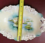 Antique Fine R.S. Prussia Porcelain Water Lily & Gilt 13" Long Oval Serving Bowl