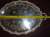 Vintage 25" Long Oval Double Handle Footed Silverplate Serving Platter TJ 29734