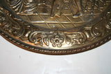 European Style 17" Round Hanging Brass Tray Embossed w/ Tavern Pub Scene