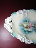 Antique Fine R.S. Prussia Porcelain Water Lily & Gilt 13" Long Oval Serving Bowl