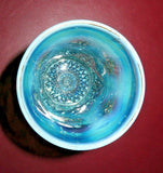 RARE Vintage 4" Translucent Blue Cut Glass & Gilt Christmas Holly Drinking Glass