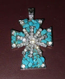 Vintage 2x3" Large Costume Jewelry Rhinestone & Turquoise Pendant