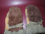 Vintage Pair WWII Era Military Fur Canvas Leather Arctic Mittens w/ Wool Liners