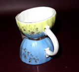 Antique Hand Painted 4" Tall Blue & Yellow European Style Porcelain Shaving Mug