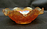 Vintage Elegant 9" Diamond Pattern Marigold Carnival Glass w/ Wavy Sawtooth Lip