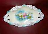 Antique Fine R.S. Prussia Porcelain Water Lily & Gilt 13" Long Oval Serving Bowl