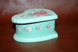 Hand Made Arts & Crafts Painted Signed Flip-Lid Heart Shaped Wooden Jewelry Box