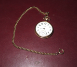 Antique Working Hampden Model 5 Open Face 12s 7-Jewel Pocket Watch w/ Fob Chain