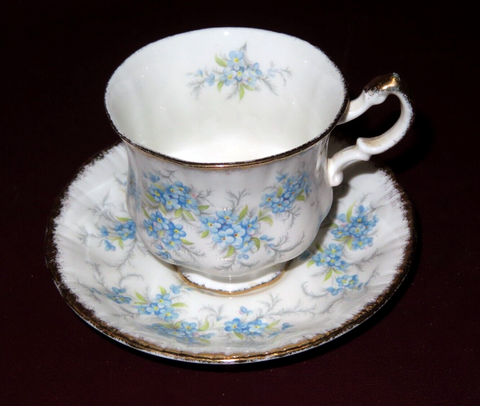 Vintage Paragon "Remember Me" English Bone China Baby Blue Floral Cup & Saucer