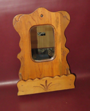 Vintage Mid Century 16" Tall Birchwood Hanging Wall Pocket Key Holder w/ Mirror