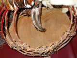 Vintage Large SW Native American Style Hand Made Twig Bark Feather & Fur Basket