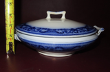 Antique Harrington WH Grindley Co English Flow Blue Porcelain Lidded Tureen Dish