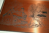 Vintage Les Barnett 1976 Signed Farm Scene Copper Etching in 22x18" Wood Frame