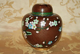 Very Fine Antique Japanese 6" Lidded Burgundy Plum Floral Cloisonne Ginger Jar