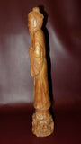 Antique Chinese Buddhist Style Tall Hand Carved Wood Figure Idol Old Man w/ Rock