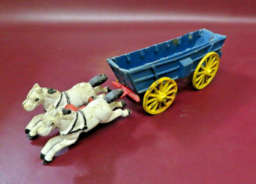 Vintage Reproduction 12" Long Hand Painted Cast Iron Horse Drawn Cart Toy