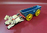 Vintage Reproduction 12" Long Hand Painted Cast Iron Horse Drawn Cart Toy