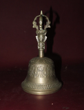 Vintage 6.5" Tall Reproduction Mesoamerican Style Face Handle Brass Table Bell