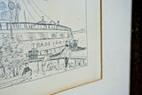 Vintage 25x19" Framed Set of 4 Sausalito, CA Street Scene Drawing Prints by Faye