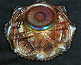 Vintage Elegant 9" Diamond Pattern Marigold Carnival Glass w/ Wavy Sawtooth Lip