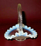 Vintage Small 5" Fenton Clear to White Wavy Lip Twist Handle Art Glass Basket