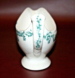 Vintage Shenango China 9" Long White Porcelain Gravy Boat w/ Blue-Green Trim
