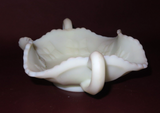 Vintage Fenton White Green Double Handle Vaseline Uranium Butterfly Glass Dish