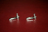 Pair Vintage 1" Tall S.A.G. Silverplate Ornamental Cufflinks - Hunter & Dog