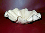 Vintage 12" White Lined & Gilt Flaked Wavy Ceramic Art Pottery Bowl - USA #620