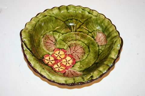 Vintage Hand Painted German Green Glazed Pottery Bowl - 7" Diameter CICO No. 66